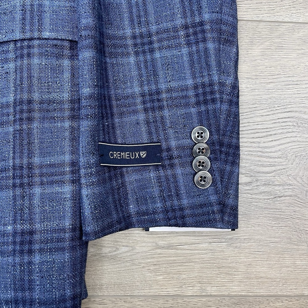 Cremieux Blue Plaid Sport Coat Men Sz 41L Cotton Linen Wool NEW - Picture 4 of 10